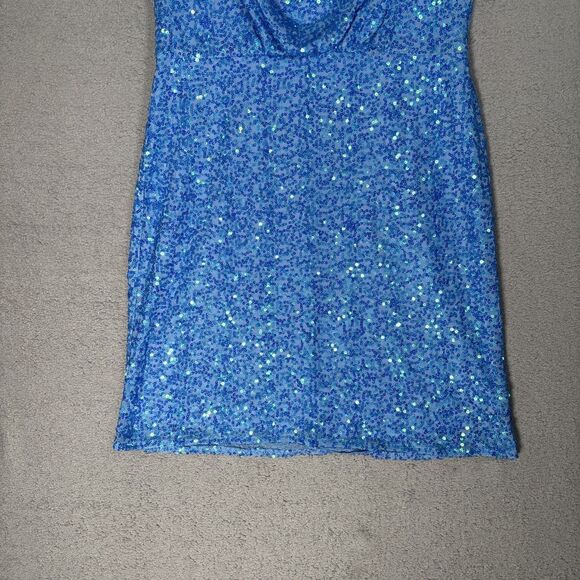 Donna Morgan Women’s Dress Size 10 Blue‎ Sequin Dress Cowl Neck Sleeveless Party - Picture 4 of 14
